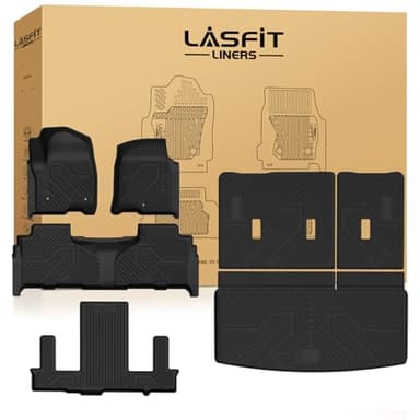 LASFIT Floor Mats & Cargo Mat with Backrest 2021-2026 & Only 7 Seats(Not for 8/9 Seats) for Chevy Tahoe/GMC Yukon(Only Yukon, Not Fit Yukon XL)/Cadillac Escalade(Only Escalade, Not Fit Escalade ESV)