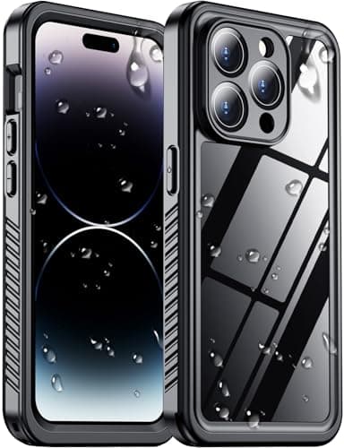 Temdan Compatible with iPhone 14 Pro Max Case Waterproof, Built-in Screen & Camera Protector IP68 Underwater Full Body 14FT Military Dropproof Shockproof Phone Case 6.7"-Black/Clear