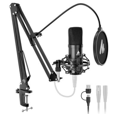 MAONO XLR/USB Condenser Microphone: 192kHz/24Bit Plug & Play PC Computer Podcast Cardioid Metal Mic Kit with Software, Professional Sound Chipset for Recording, Studio, Singing, YouTube A04 Gen2