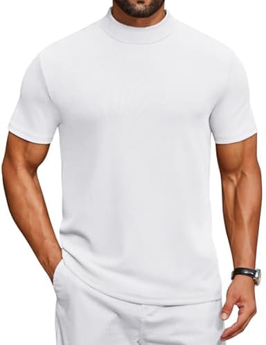 COOFANDY Mens Mock Neck Shirts Casual Short Sleeve Basic T-Shirts Regular Fit Pullover Tees, White, Large