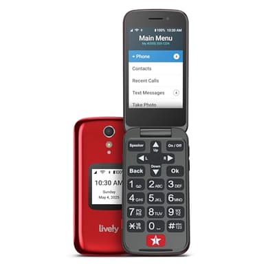 Lively Jitterbug Flip2 - Flip Cell Phone for Seniors - Not Compatible with Other Wireless Carriers - Must Be Activated with Lively Phone Plan - Red Flip Phone