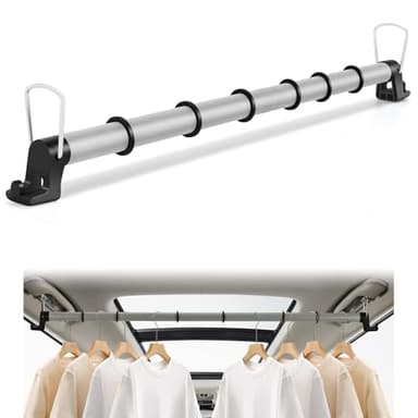 Car Clothes Hanger Bar Heavy-Duty Wrinkle Free Clothes Rack for Car Adjustable 30-64 Inches Automotive Travel Hangers for SUVs, Vans, Trucks, RVs (Gray)