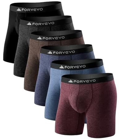 FORVEVO Mens Underwear, Merino Wool Boxer Briefs, Breathable Boxer Shorts for Men Soft Moisture Wicking Pouch Underwear 6 Pack（M, Multicolor03