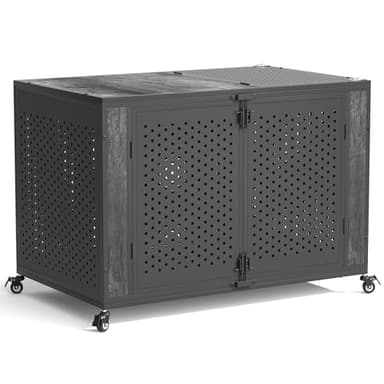 REXWELTEN 48" Heavy Duty Dog Crate Furniture for Extra Large Dogs, Enclosed Design with 0.5 inch Holes, Indestructible Metal Kennel for High Anxiety Dogs, Chew Proof Pet Cage House Indoor, Gray