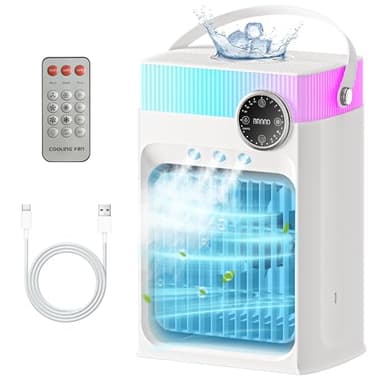 Portable Air Conditioners, Mini AC Unit Cooling Fan for Bedroom,1200ML Small Air Cooler Fans with Remote, 3 Mist,3 Speed,8 Light,2-8H Timer Personal AC Portable for Office Camping Car Desk (White)