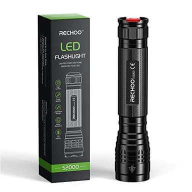 RECHOO S2000 LED Flashlight High Lumens, Super Bright, Powerful, Mid-Size Tactical Flashlight with 3 Modes, Zoomable, Water Resistant Flashlights for Home, Emergencies, Camping, Outdoor Use