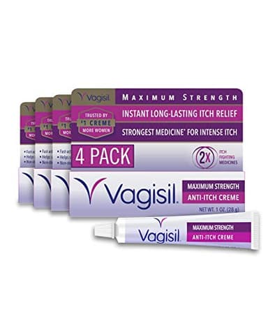 Vagisil Maximum Strength Feminine Anti-Itch Cream with Benzocaine for Women, Helps Relieve Yeast Infection Irritation, Gynecologist Tested, Fast-acting, Soothes and Cools Skin, 1 oz (Pack of 4)