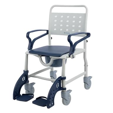 XIAOSHUNER 4 in 1 Rolling Shower Chair with Wheels for Elderly and Disabled,Transport Bathroom Shower WheelChairs,with Safety Locking Wheels & Padded Seat, Bedside Commode Chair for Seniors, Blue