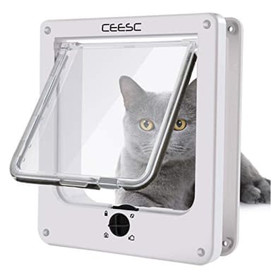 CEESC Medium Cat Door for Interior/Exterior Door, Weatherproof, White, Rotary 4 Way Locking Pet Door for Cats & Dogs with Circumference < 15.75", Upgraded Version