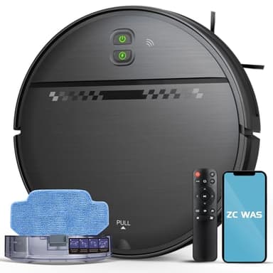 ZC WAS Robot Vacuum and Mop Combo, 2-in-1 Robot Vacuum Cleaner, Perfect for Pet Hair, Hard Floor and Carpet, Anti-Bump, Anti-Fall, App, Voice and Remote Control