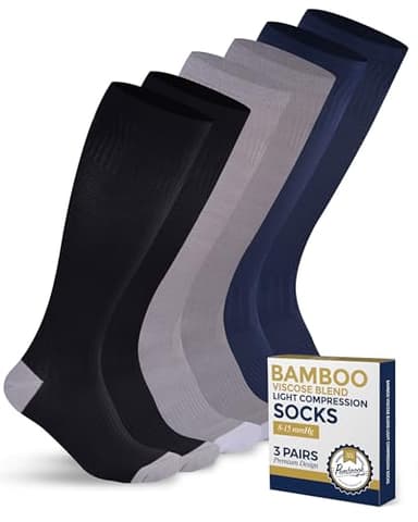 Pembrook Bamboo Viscose Light Compression Socks - 3 Pairs | 8-15 mmHg Compression Socks Women and Men | Black, Grey, Navy | Mens and Womens for Soreness, Varicose Veins, Edema