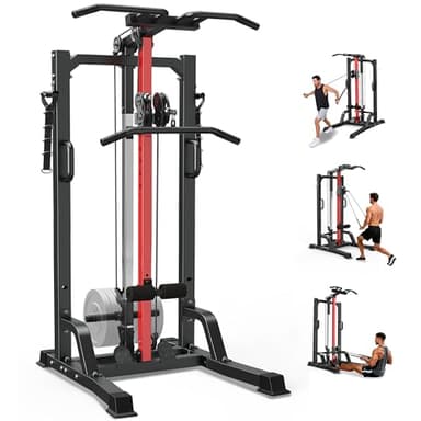 Pull Up Bar Power Tower Dip Station,Cable Machine-Integrated 450LBS Multi-Function Adjustable Height Fitness Strength Training Equipment for Home Gym Strength Training Equipment (Black Plus)