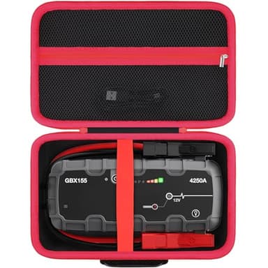 Protection Storage Case Compatible with Boost GB150 / X GBX155 UltraSafe Jump Starter Lithium Battery Booster Pack and Accessories（Black Case + Red Zipper）- Flaxune