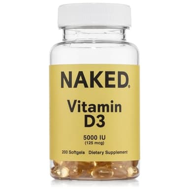 NAKED Vitamin D3 5000 IU – High Potency Vitamin D Supplement for Immune Support, Bone Strength, Muscle Function – 200 Vitamin D Softgels
