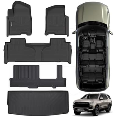 SANBAN-AXE Floor Mats & Trunk Mat for Chevrolet Tahoe 2021-2024 2025-2nd Row Bench Seat (8 Seats Version) /GMC Yukon（Not Fit XL,TPE All Weather Protection Car Floor Liners for Chevy Tahoe