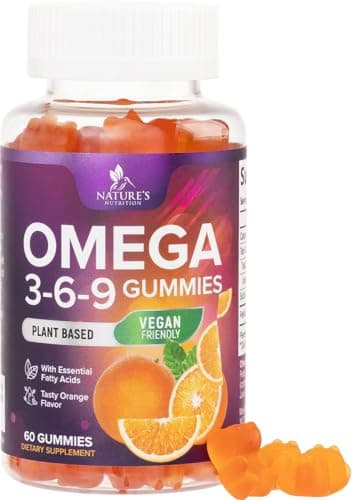 Omega 3 6 9 Gummies - Vegan Omega 3 Supplement Gummy - Essential Fatty Acids Oil 369 Complex Heart Support & Brain Support for Women, Men & Pregnancy, Fish Free Non-GMO, Orange Flavored - 60 Gummies