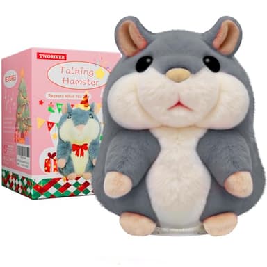 TWORIVER Talking Hamster Plush Toddler Toy – Repeats What You Say, Interactive Learning Toy for Kids 2 3 4 5 6 7 8 13 Years Old, Easter Gifts for Kids, Great Gift for Boys & Girls (Gray)
