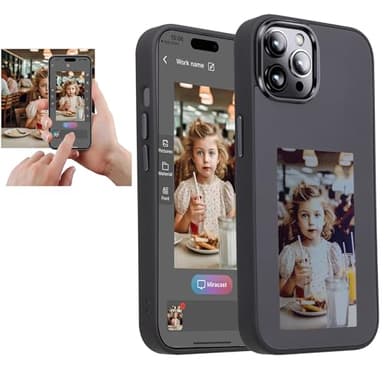 DIY E-Ink Phone Case for iPhone 15 Pro Max APP Operation Smart Photo Rear Projection Customiza Phone Case Instantly Display Photos On The Ink Screen Back Cover Personalize Your Phone case (Black)