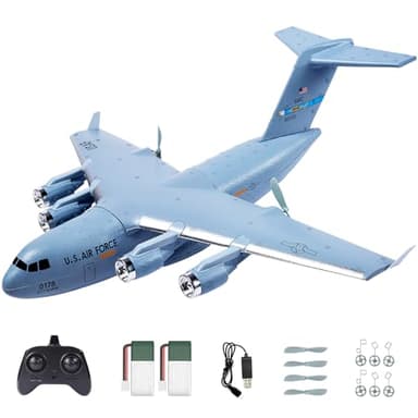 RC Airplane, 2CH RC Plane Ready to Fly, 2.4GHz C-17 Remote Control Airplane with 6-axis Gyro Stabilizer Globemaster III Military Transport Aircraft for Beginners Boys Kids Adults Patent Pending