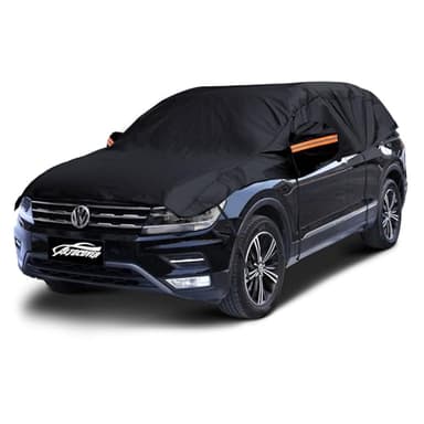 Half Car Cover Top SUV, Hail Protector Car Cover with Cotton Liner, Sunroof & Windshield Cover for Ice and Snow, All Weather Vehicle Body Cover for Sun, Rain, Dust, Fit SUV L