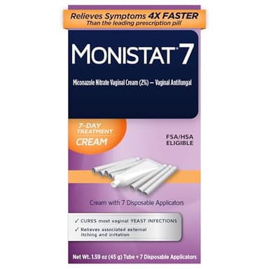Monistat 7-Day Yeast Infection Treatment for Women, Miconazole Cream (45g Tube) & 7 Applicators, for Relief of Mild Vaginal Itching