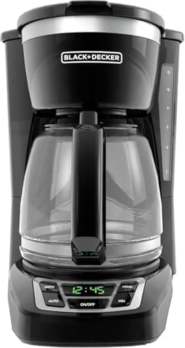 BLACK+DECKER 12-Cup Digital Coffee Maker, Programmable, Washable Basket Filter, Sneak-A-Cup, Auto Brew, Water Window, Keep Hot Plate, Black