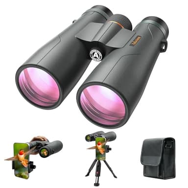 Adasion 15x56 UHD Binoculars for Adults High Powered with Phone Adapter and Tripod, Super Powerful BAK4 Prism Waterproof Binoculars for Hunting Stargazing Bird Watching Hiking Safari Travel Sports