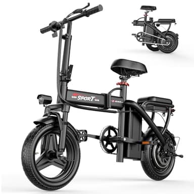 GWEIT Electric Bike for Adults Teens, 800/1200W Peak Folding Ebike, 22/25MPH & 30/45 Miles Range, 14" Commuting Ebike with Dual Suspension & Dual Brake, 3-Speed Modes, Portable Electric Mini Bike