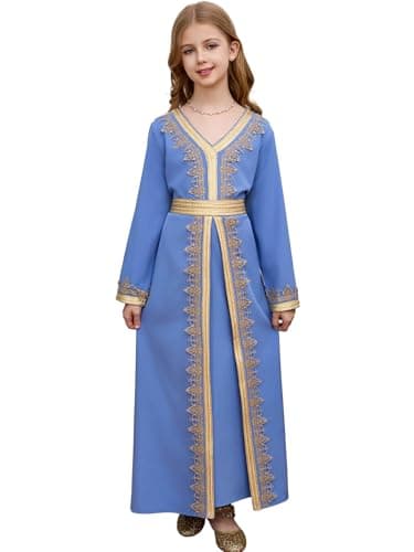 Abaowedding Girls Middle East Prayer Dress Muslim Abaya Long Sleeve Hooded Islamic Modest Arabian Dresses Middle East Long Sleeves Maxi Dress Dubai Attire Kaftan, 5 Blue
