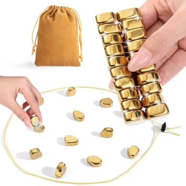 Vinncalri Upgraded Magnetic Chess Game Set with 20 Larger Golden Stones & Rope, Portable Magnet Game, Fun Strategy Puzzle for Kids & Adults, Family Party Travel Cluster Game