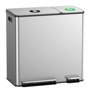 Lovewind Dual Trash and Recycling Bins for Kitchen, 13+6 Gallon Stainless Steel Garbage and Recycle Bin Combo for Large Families, Dual Trash Can with Soft Close Lid & Magnetic Stickers, Silver