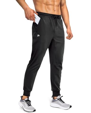FOGFIRE Mens Joggers with Zipper Pockets Lightweight Sweatpants for Men Pants Athletic Workout Running Track Gym Black Large
