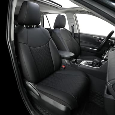 GIANT PANDA Full Set Car Seat Covers Custom Fit for Toyota Rav4 2013 2014 2015 2016 2017 2018 Rav 4 XLE SE Limited Platinum Adventure(NOT for Hybrid Version),Faux Leather + Polyester Fiber(Black)