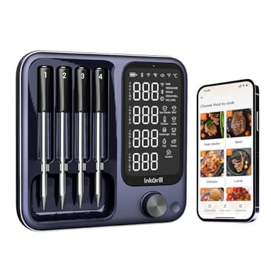 InkGrill Wireless Meat Thermometer with APP Control，4 Probes Meat Thermometer Digital, Unlimited Range WiFi & Bluetooth Meat Thermometerfor for Rotisserie，Grill，Oven，Smoker，BBQ, Air Fryer