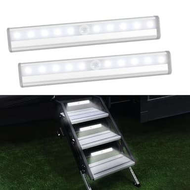 Fymblin Motion Activated RV Step Lights, 10 LED Battery Operated Motorhome Motion Sensor led Light Strip, Magnetic Night Light Bar, RV Accessories for Camper, Motorhome Travel, Trailers (2 Pack)