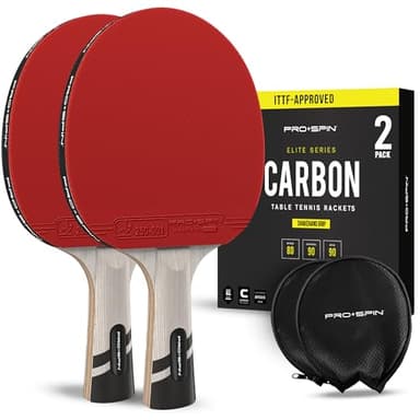 PRO-SPIN Ping Pong Paddles – ITTF Approved Professional Table Tennis Rackets with Carbon Fiber for Superior Control | 7-Ply Blade, Premium Rubber, 2.0mm Sponge (Red, 2-pack)