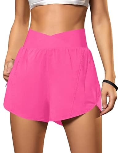 Blooming Jelly Women's Workout Shorts Athletic Running Elastic High Waisted Black Gym Yoga Shorts with Zipper Pockets (Hot Pink,Medium)
