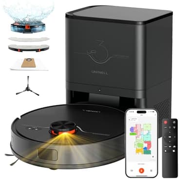 uninell Robot Vacuum and Mop Combo,Lidar Navigation Robotic Vacuum Cleaner with 3.5L Self Emptying Station,5000Pa Vacuum Robot,180mins Runtime,No-Go&No-Mop Zones,App/Alexa/Remote Control,UR3