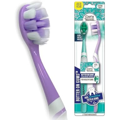 GuruNanda Butter On Gums Toothbrush, ADA Accepted, with 8000+ Ultra Soft Softex Bristles for Sensitive & Receding Gums, Perfect for Whiter Teeth, 2 Ct