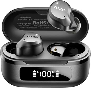 TOZO NC9 Hybrid Active Noise Cancelling Wireless Earbuds, 6 Mics ENC Clear Call, IPX8 Waterproof, in Ear Bluetooth 5.3 Headphones Stereo Bass Ear Buds 60H Playtime with LED Display 32 EQs via APP