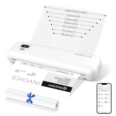 Rongta Portable Printers Wireless for Travel, 300DPI WiFi & Bluetooth Mobile Thermal Inkless Printer for School/Office/Home Use, Compatible with Android,iOS & Laptop (White)
