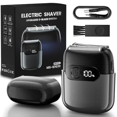 MALEGEBAZ Electric Foil Shaver for Men,Compact 3D Floating Shaving Heads, Electric Razor for Men,IPX8 Waterproof, USB-C Fast Energy, LED Info Display, Wet/Dry Adaptability, Travel Lock Slate Grey