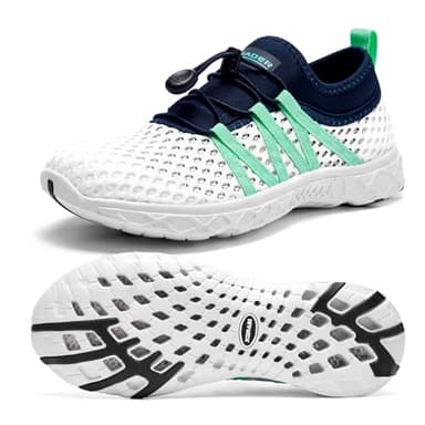 ALEADER Womens Water Shoes, Summer Tennis Walking Shoes White/Navy/Blue 8.5 B(M) US