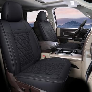 Coverado Car Seat Covers Compatible with Dodge Ram 2002-2026 1500 2500 3500 Pickup Limited Laramie Big Horn Waterproof Leather Seat Protectors Fit for Dodge Ram Crew Cab& Quad Cab(2PCS, Black)