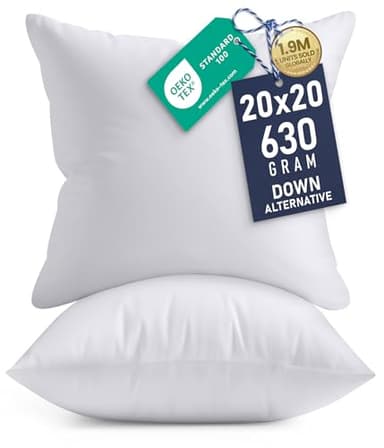 Utopia Bedding 20x20 Pillow Inserts, Set of 2, White – Indoor Decorative Throw Pillows for Bed, Sofa & Couch – Soft, Supportive & Fluffy Cushion Inserts