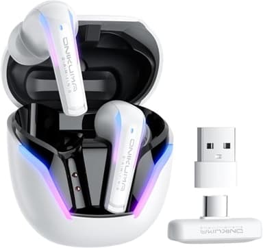 Wireless Gaming Earbuds 20ms Ultra-Low Latency, Dual-Mode 2.4GHz + BT5.3 with ENC Mic, USB-C Dongle for PS5/PS4, Meta Quest 3/3S/2, Steam Deck, Switch, PC/Mobile, White
