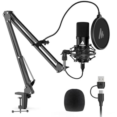 USB Microphone, MAONO 192KHZ/24Bit Plug & Play PC Computer Podcast Condenser Cardioid Metal Mic Kit with Professional Sound Chipset for Recording, Gaming, Singing, YouTube (AU-A04)