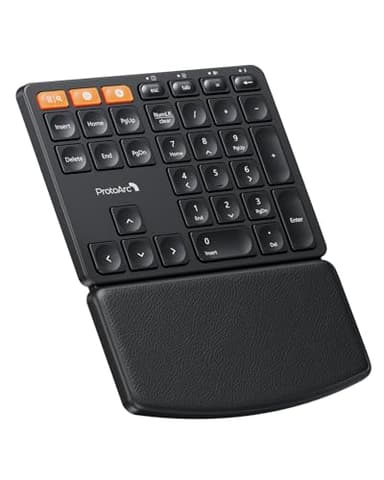 ProtoArc Wireless Number Pad, EK04 N Ergonomic Numeric Keypad with Wrist Rest, Bluetooth and USB, Rechargeable, for Windows PC/Laptop, Mac OS