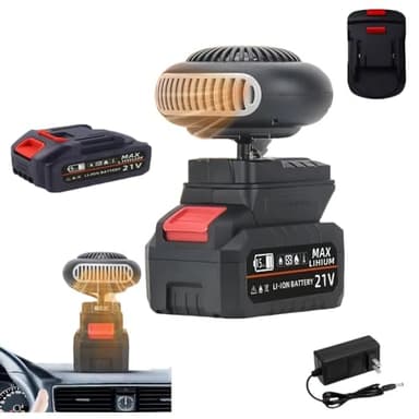 Battery Operated Space Heater Li Portable Heater for Car/Camping/Golf Cart, Anti-Tilt, Quiet, 10㎡ Defogging, Indoor/Office Use (B)