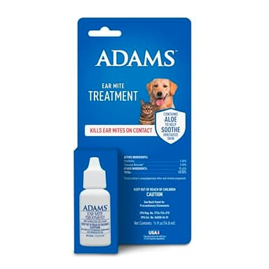 Adams Ear Mite Treatment for Dogs and Cats Over 12 Weeks, Kills Ear Mites On Contact, Relief for Dogs and Cats Suffering from Ear Mites, Soothing Aloe and Lanolin Formula, 0.5 fl oz